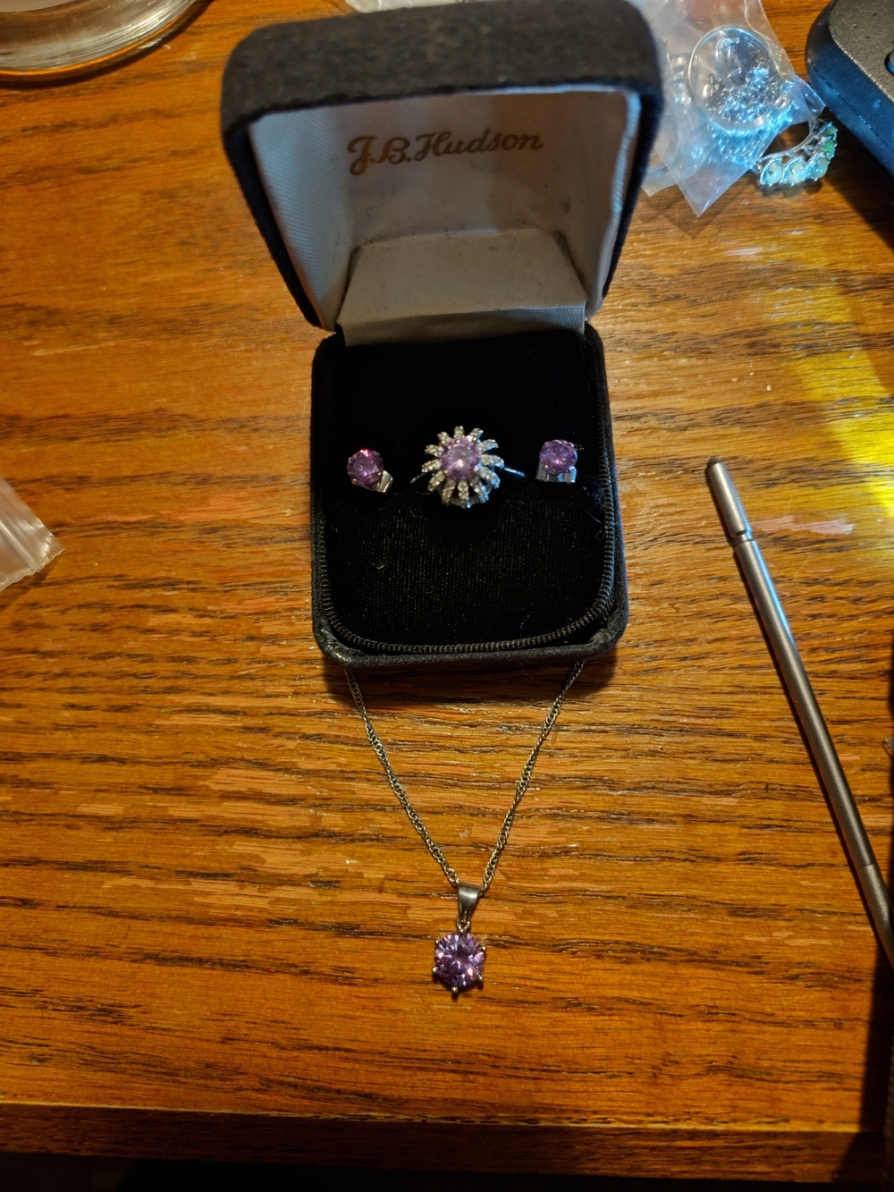 New Sterling Silver Ring Size 7 With Stud Earrings And Necklace